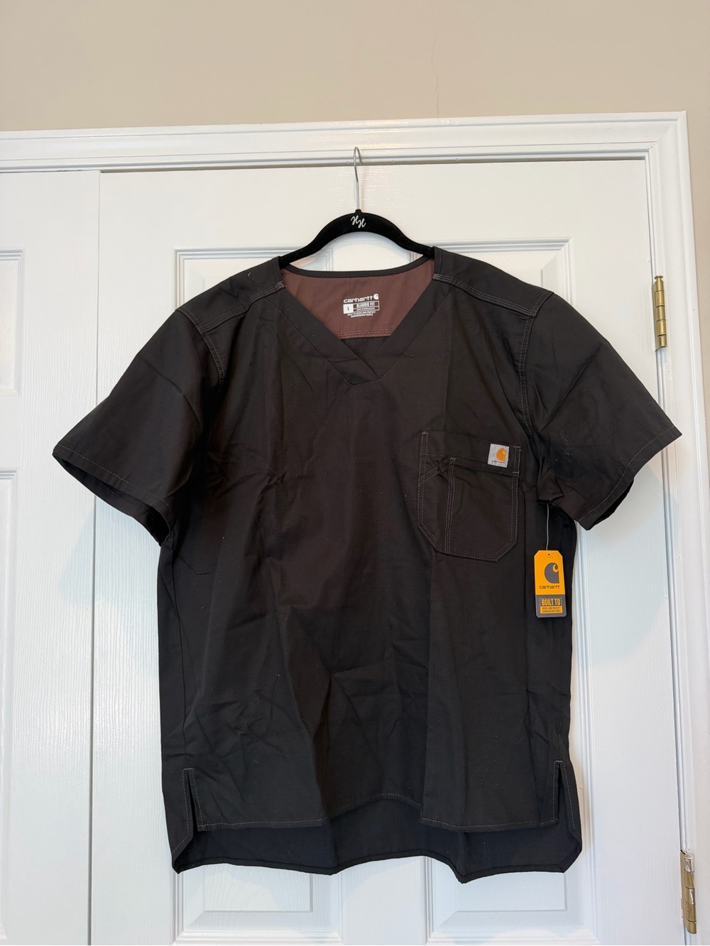 Carhartt Short Sleeve V-Neck Scrub Work Top in Black